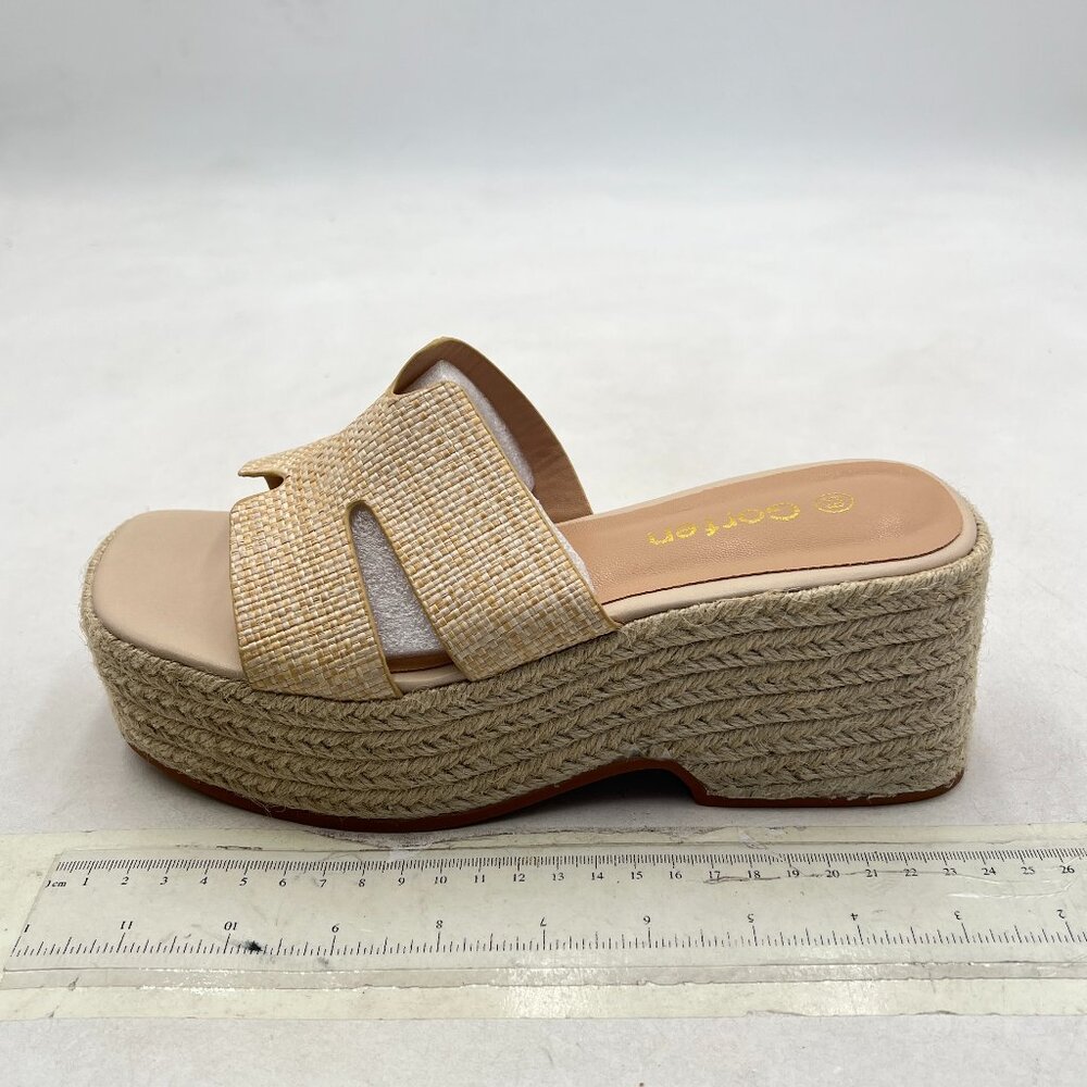 Beige Platform Espadrille Sandals for Women Chunky Heel Slip On Mules Sandals